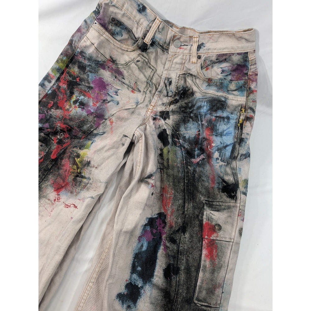 Acne Studios 1981 Loose Fit Trompe Paint Stain Chain Print Unisex Jeans, Size M